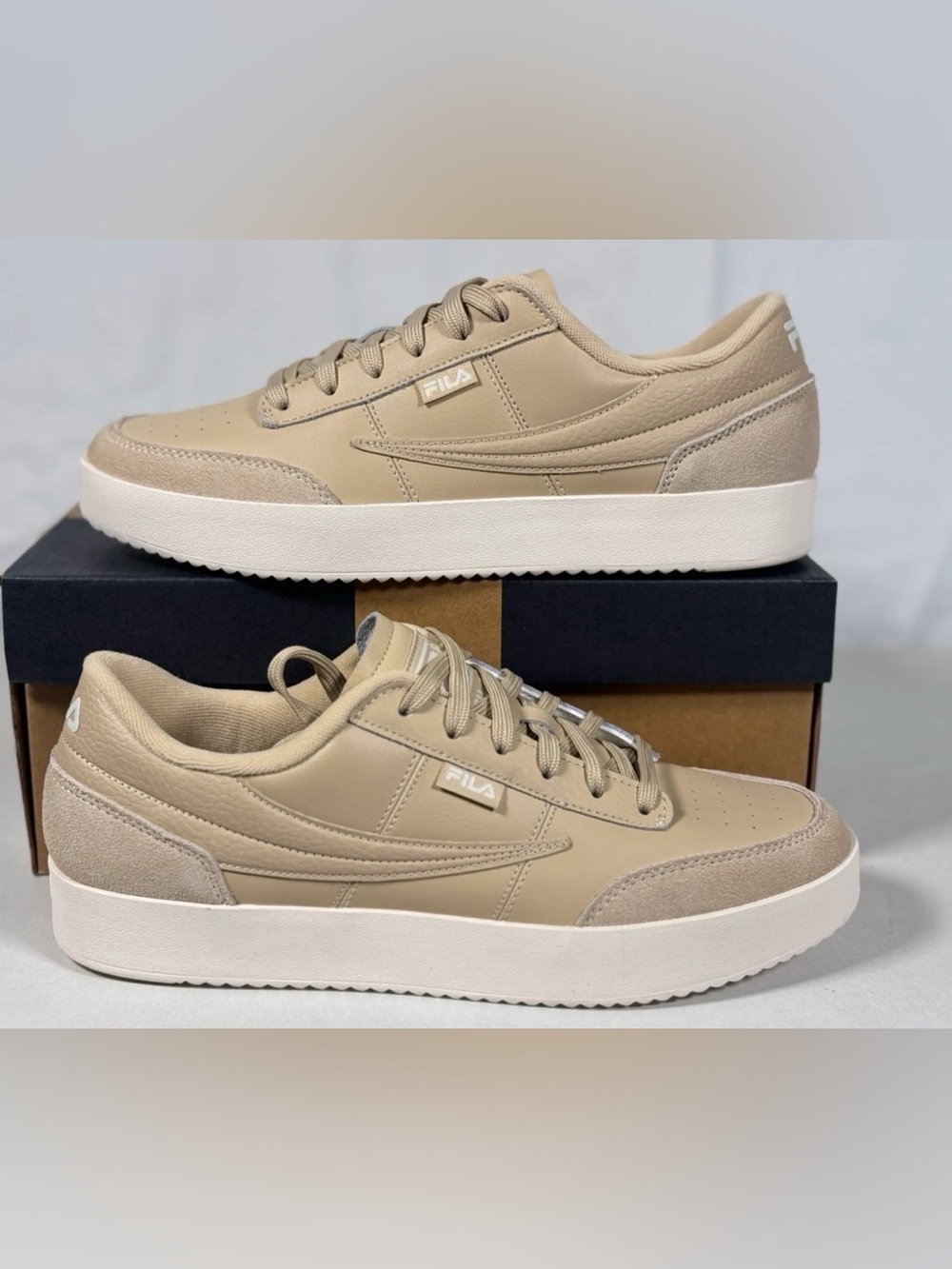FILA Women's Beige Low-Top Platform Sneakers